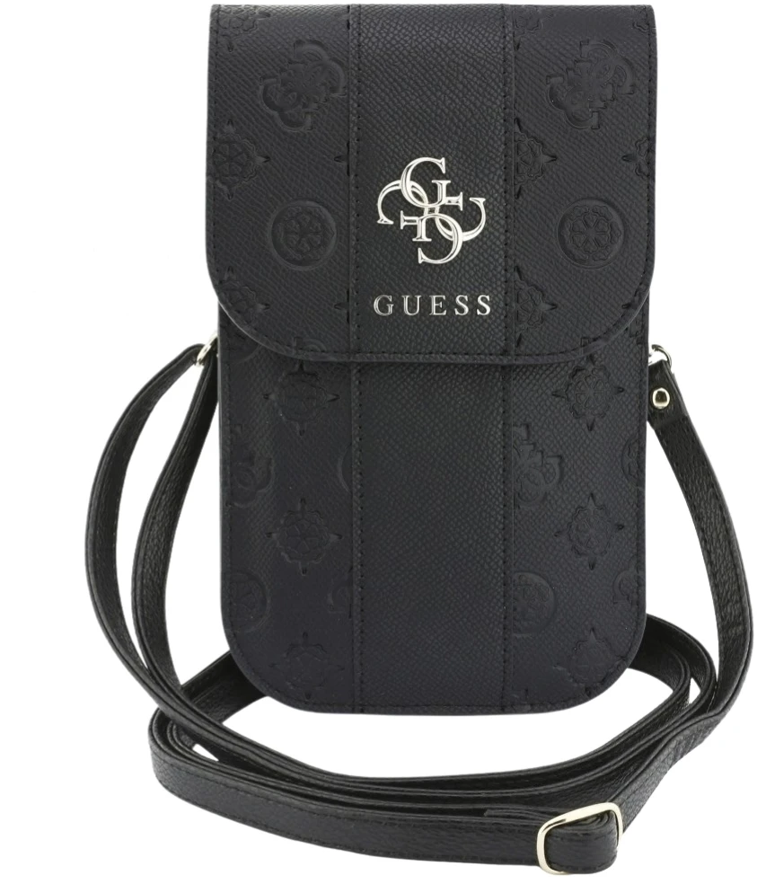 Guess PU 4G Peony Stripe Metal Logo telefono krepšys juodos spalvos