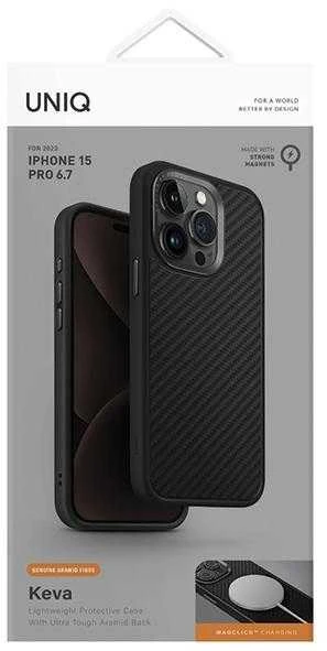 UNIQ dėklas Keva Apple iPhone 15 Pro Max 6.7″ Magclick Charging carbon juodos spalvos