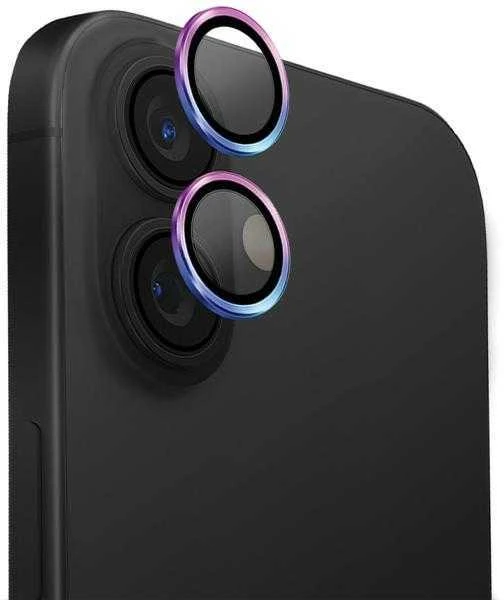UNIQ Optix Aliuminio Camera Lens Protector Apple iPhone 16 6.1″ /16 Plus 6.7″ iridescent szkło na objektyvas