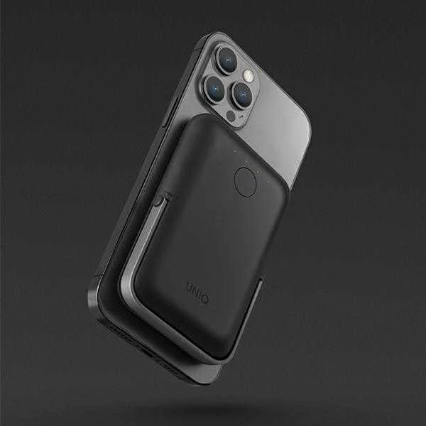 UNIQ nešiojama įkroviklis „Hoveo 5000mAh USB-C 20W PD“ greito įkrovimo belaidis magnetinis anglies pluošto pilkos spalvos