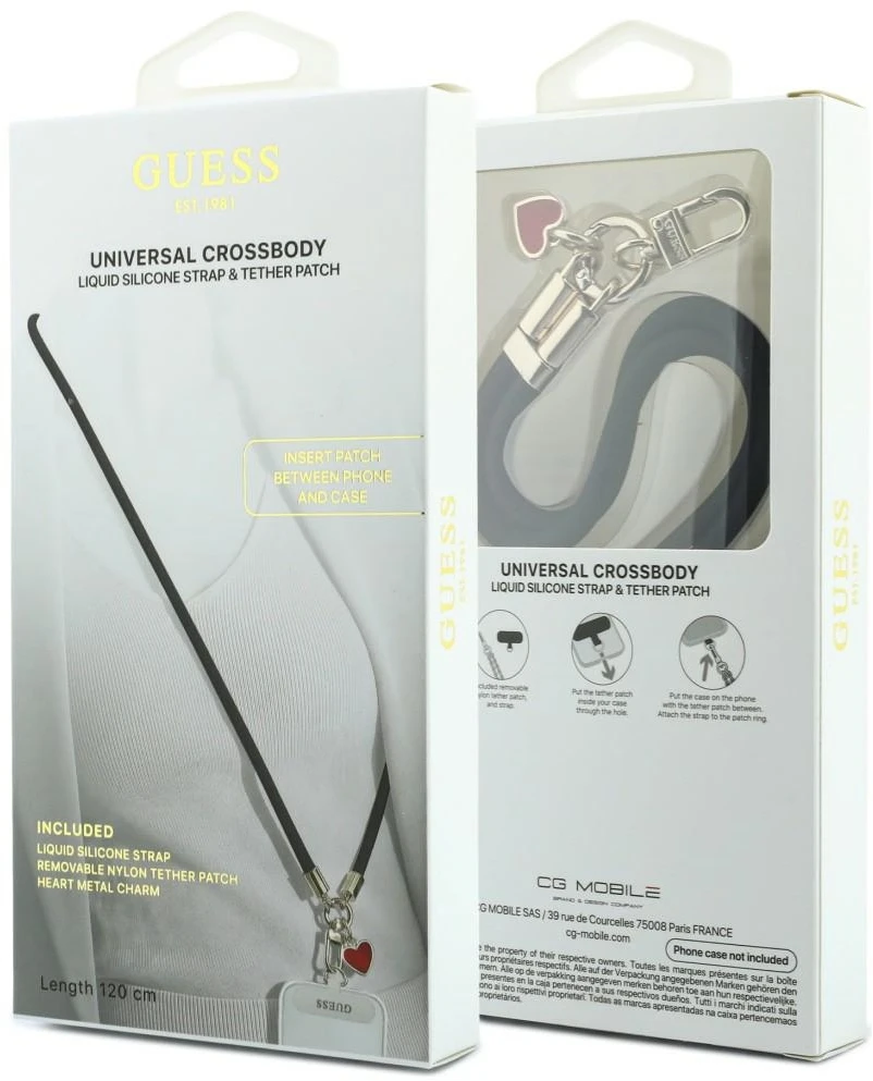 Universalus pavadėlis Guess Universal CBDY Silicone Script Charm juodas