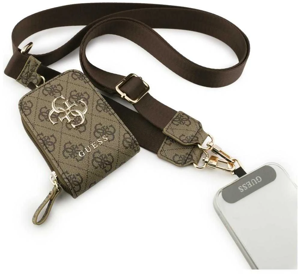 Dėklas Guess Crossbody Strap PU 4G Metal Logo + Purse rudos spalvos