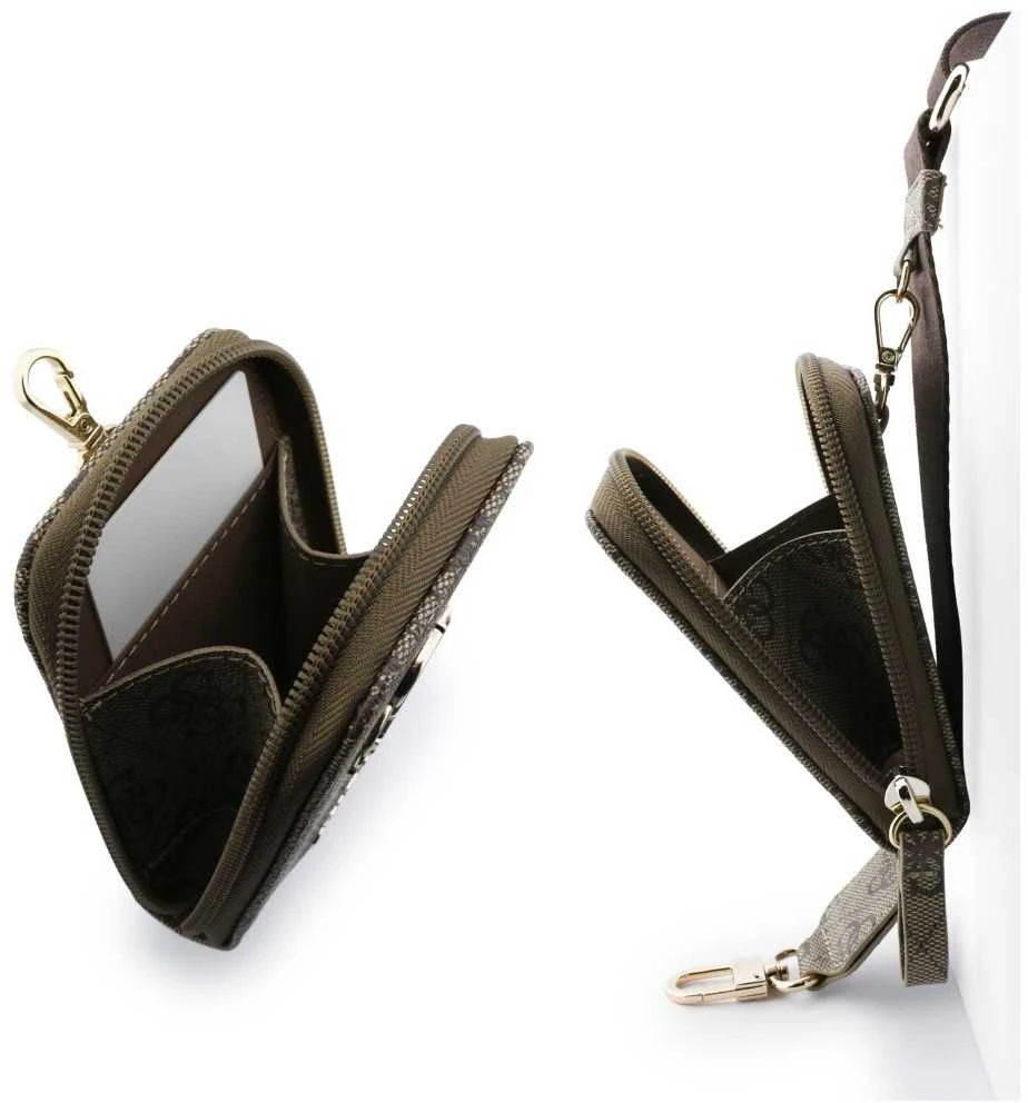 Dėklas Guess Crossbody Strap PU 4G Metal Logo + Purse rudos spalvos