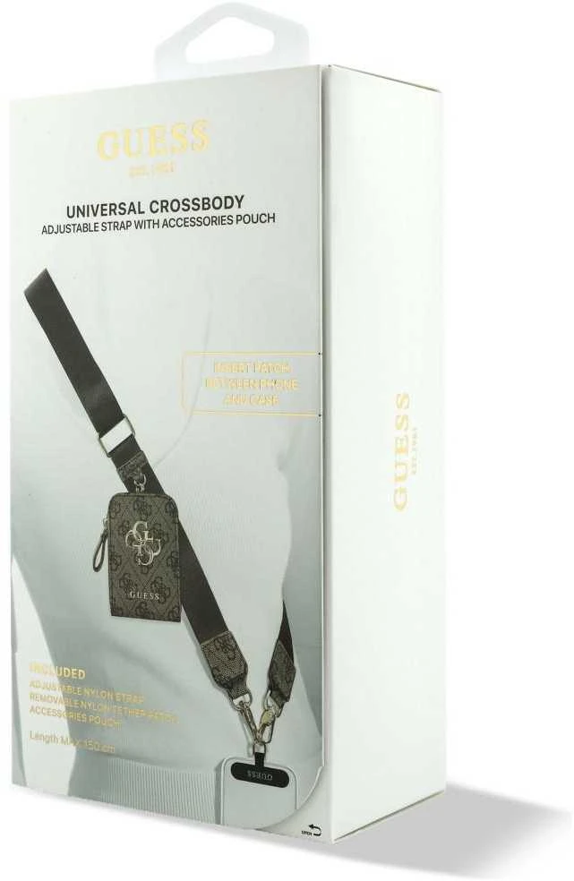 Dėklas Guess Crossbody Strap PU 4G Metal Logo + Purse rudos spalvos