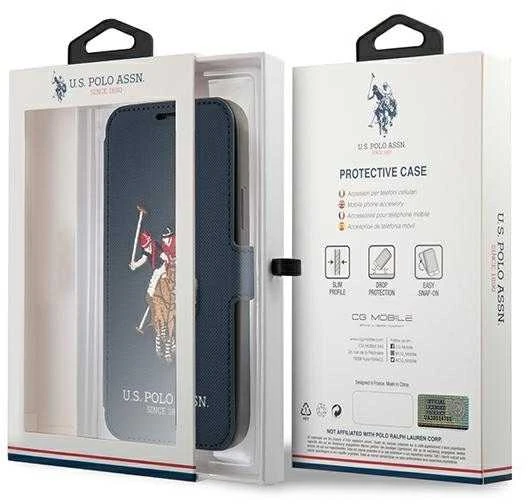 Dėklas „Us Polo Assn“ „US Polo“ USFLBKP12MPUGFLNV „Apple iPhone 12/12 Pro 6,1“ tamsiai mėlynas, knygutė, polo siuvinėjimo kolekcija