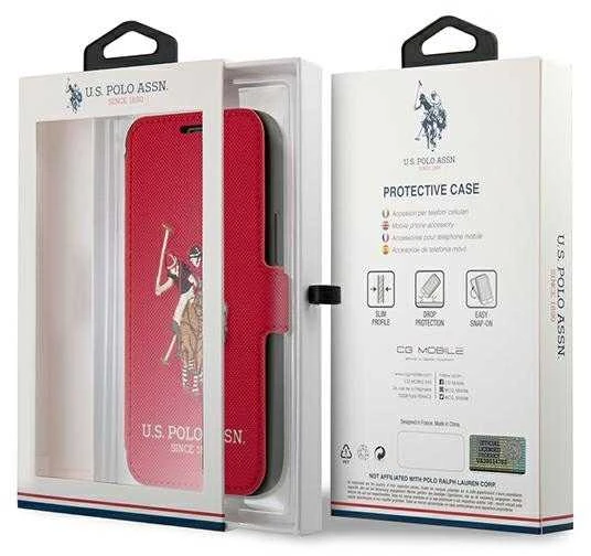 Dėklas „Us Polo Assn US Polo“ USFLBKP12MPUGFLRE „Apple iPhone 12/12 Pro 6,1“ raudonos spalvos knygelė „Polo Embroidery Collection“