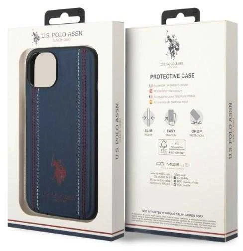 Dėklas „Us Polo Assn“ „US Polo“ USHCP14SPFAV „Apple iPhone 14 / 15 / 13“ 6,1 colio tamsiai mėlynas odinis dygsnis