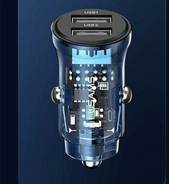 USAMS automobilinis įkroviklis C31 3A 2xUSB-A Fast Charge mėlynas CC162CC02 (US-CC162)