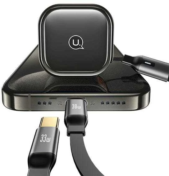 USAMS automobilinis įkroviklis with retractable cable 2xUSB-C C41 PD 30W Fast Charge juodas/juodas CC220CC01 (US-CC