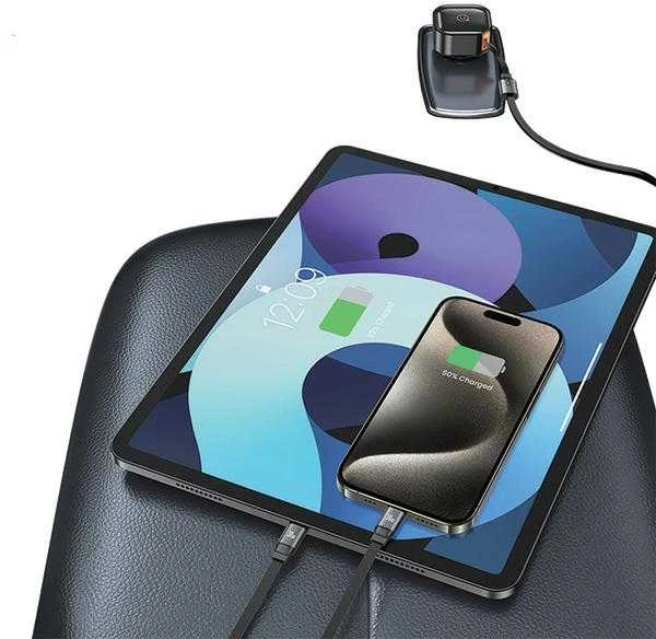 USAMS automobilinis įkroviklis with retractable cable 2xUSB-C C41 PD 30W Fast Charge juodas/juodas CC220CC01 (US-CC