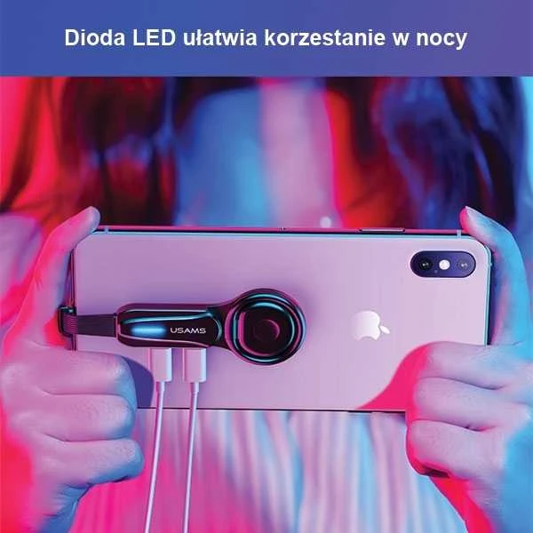 USAMS ADAPTER AU08 2W1 2X LIGTNING LED + RING HOLDER Juodas