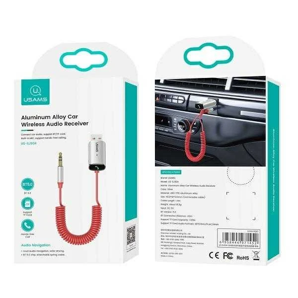 Mašininis AUX (3.5m) - Bluetooth 5.0 audio adapteris USAMS, juodas