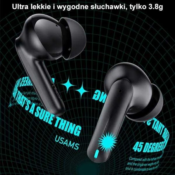 Ausinės Usams XJ13 Dual-mic ENC Gaming TWS, juodas