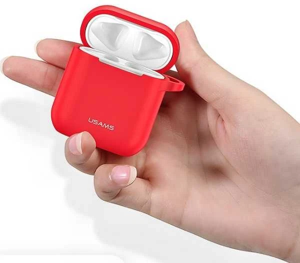 USAMS Dėklas apsauginis dėklas AirPods ausinėms, silikoninis, raudonas/raudonas BH423AP04 (US-BH423)