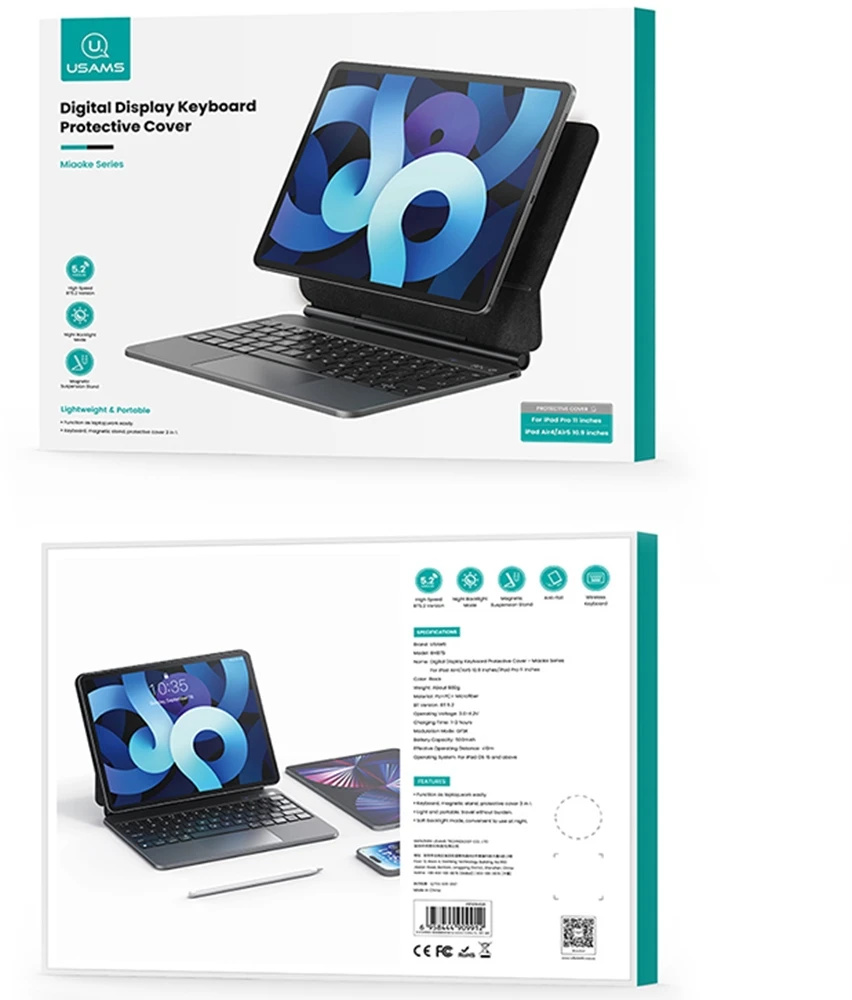 USAMS Apple iPad Pro 11" juodos spalvos dėklas planšetiniam kompiuteriui su klaviatūra Miaoke Series IPP109MG01 (US-BH875)
