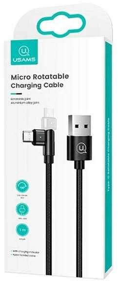 USAMS Braided Rotating Kabelis U60 2A microUSB juodos spalvos 1m SJ478USB01 (US-SJ478)