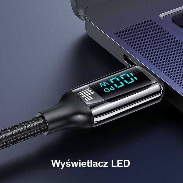 USAMS Cable Braided U78 USB-C į USB-CLED 1,2m 100W Fast Charging juoda/juodas SJ546USB01 (US-SJ546 )