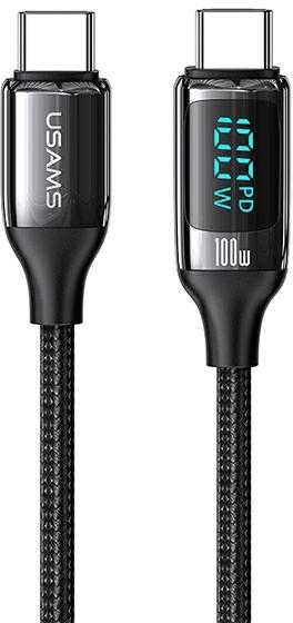 USAMS Cable Braided U78 USB-C į USB-CLED 1,2m 100W Fast Charging juoda/juodas SJ546USB01 (US-SJ546 )