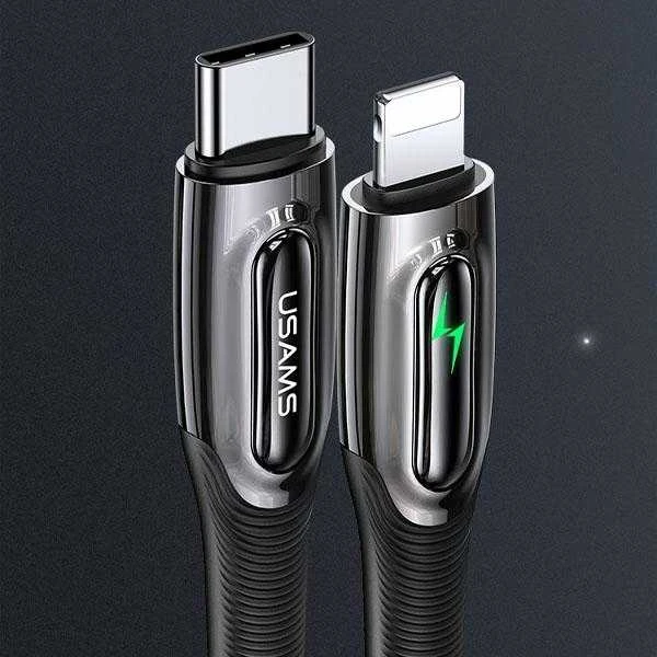 USAMS Braided Kabelis USB-C į Lightning Smart Power-off 20W PD Kabelis 1.2m juodos spalvos/juodos spalvos SJ518USB01 (US)
