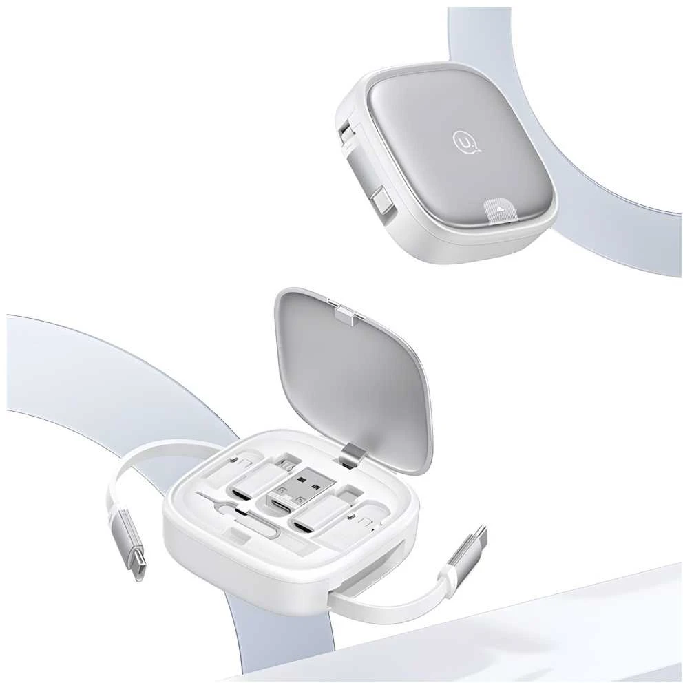 USAMS 3in1 ištraukiamas laidas su dėžute, MicroUSB/USB-C/Lightning, 60W, plienas/tamsus, SJ650USB01