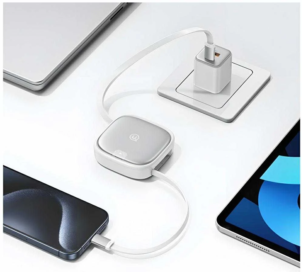 USAMS 3in1 ištraukiamas laidas su dėžute, MicroUSB/USB-C/Lightning, 60W, plienas/tamsus, SJ650USB01