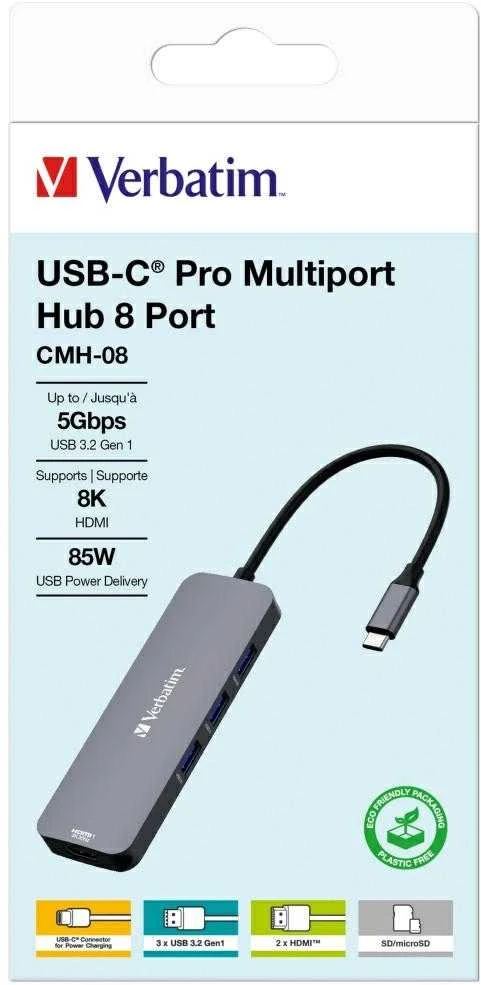 Verbatim Adapteris Hub USB-C – 2xHDMI/ 3xUSB-A/SD/Micro SD/USB-C pilkos spalvos 32151