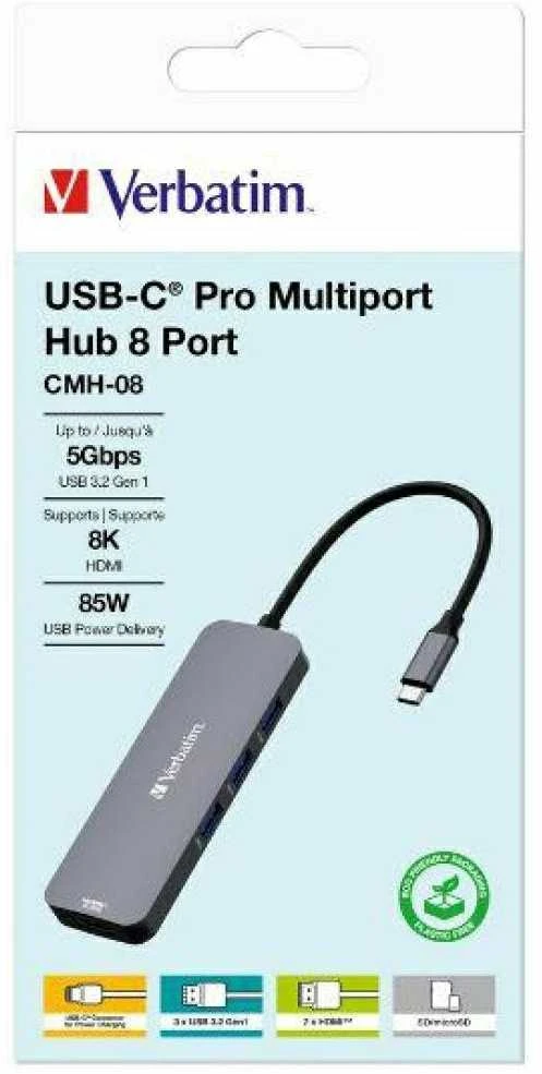 Verbatim Adapteris Hub USB-C – 2xHDMI/ 3xUSB-A/SD/Micro SD/USB-C pilkos spalvos 32151