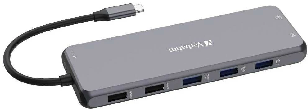 Verbatim Adapteris Hub USB-C – 2xHDMI/DP/ Eternet/6xUSB-A/Jack 3.5mm/2xUSB-C pilkos spalvos 32153