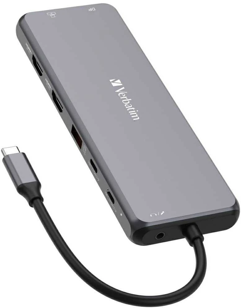 Verbatim Adapteris Hub USB-C – 2xHDMI/DP/ Eternet/6xUSB-A/Jack 3.5mm/2xUSB-C pilkos spalvos 32153