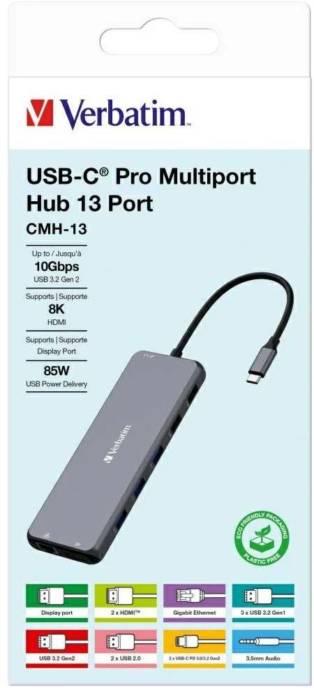 Verbatim Adapteris Hub USB-C – 2xHDMI/DP/ Eternet/6xUSB-A/Jack 3.5mm/2xUSB-C pilkos spalvos 32153