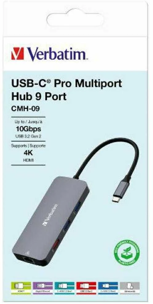 Verbatim CMH-09 C tipo USB 10000 Mbit/ai Sidabras