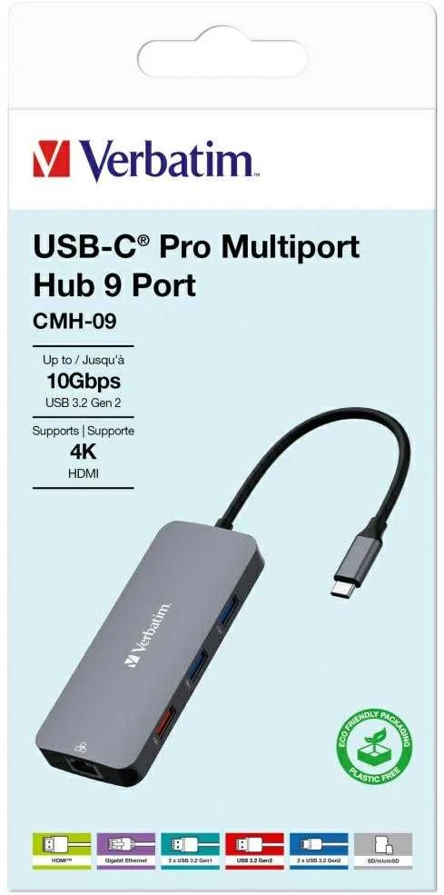 Verbatim CMH-09 C tipo USB 10000 Mbit/ai Sidabras