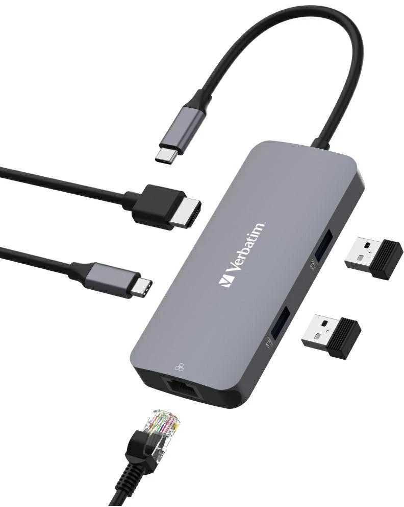 Verbatim Adapteris Hub USB-C – HDMI/USB-C /Eternet/2xUSB-A 3.0 pilkos spalvos 32150