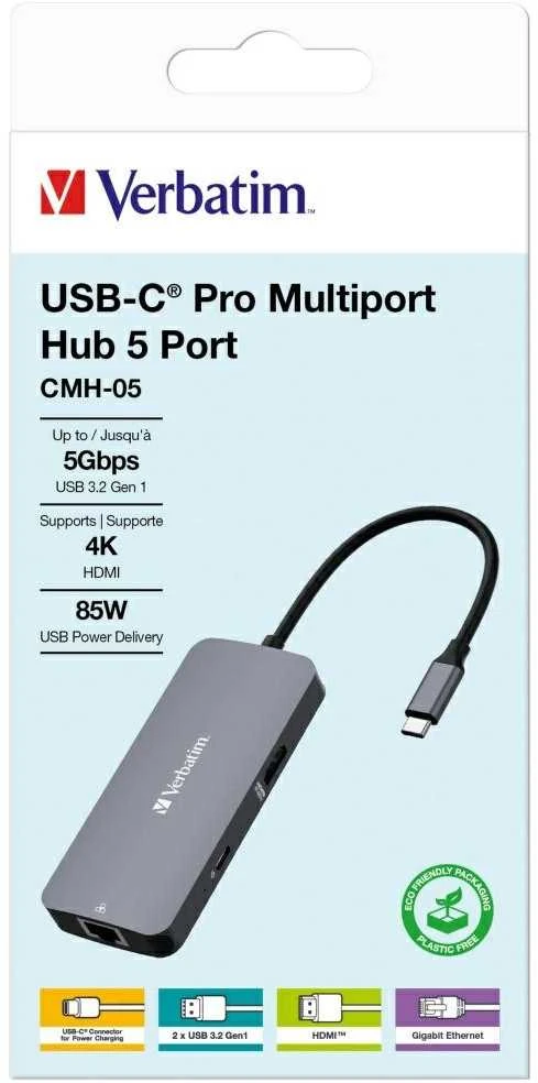 Verbatim Adapteris Hub USB-C – HDMI/USB-C /Eternet/2xUSB-A 3.0 pilkos spalvos 32150