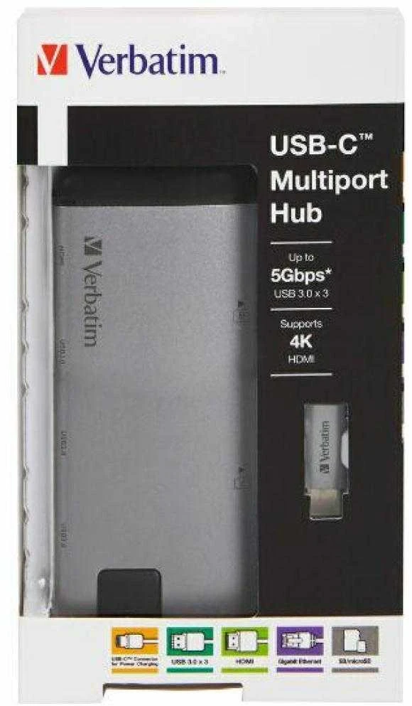 Verbatim 49142 sąsajos šakotuvas USB 3.2 Gen 1 (3.1 Gen 1) Type-C 1000 Mbit/ai Juoda, Sidabras