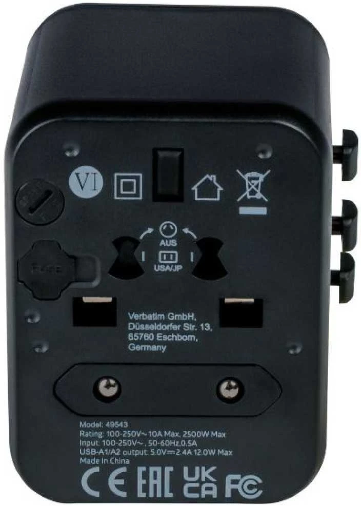Verbatim Adapteris kelioninis EU/UK/US 2xUSB-A UTA-01 juodos spalvos 49543