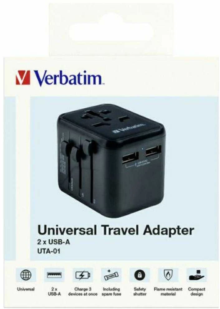 Verbatim Adapteris kelioninis EU/UK/US 2xUSB-A UTA-01 juodos spalvos 49543