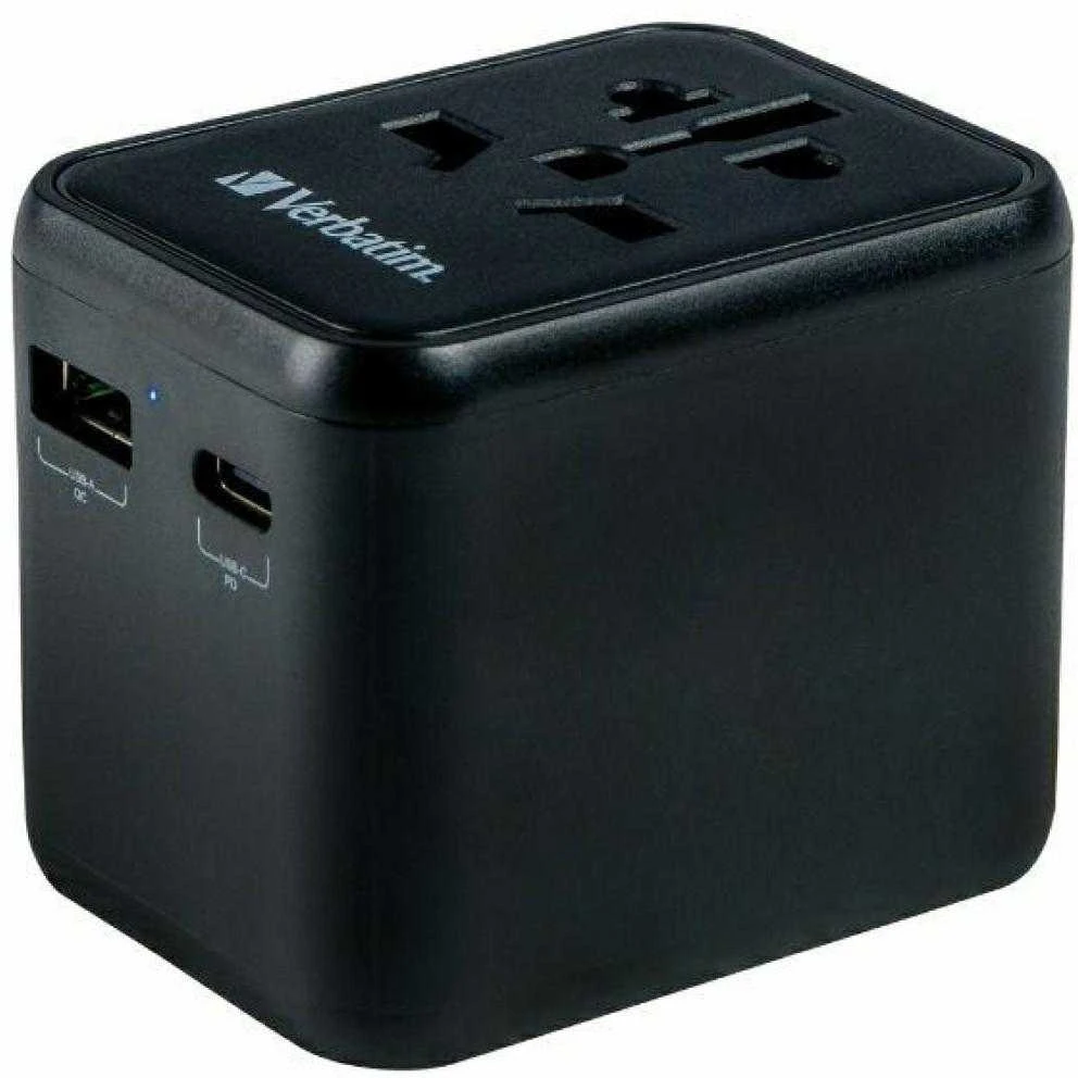 „Verbatim“ universalus kelioninis adapteris UTA-02 su USB-C PD ir USB-A QC jungtimi, Juodas