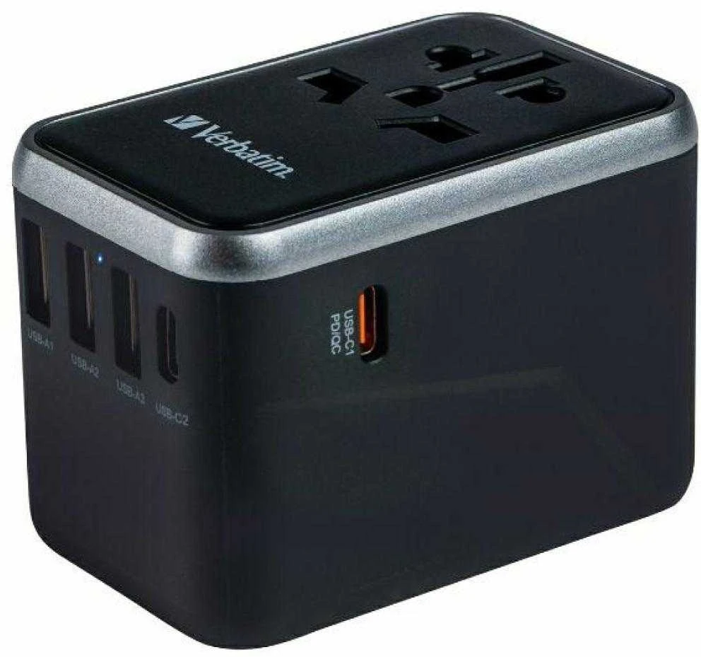 Verbatim Adapteris kelioninis EU/UK/US 3xUSB-A/2xUSB-C PD 61W UTA-04 juodos spalvos 49546