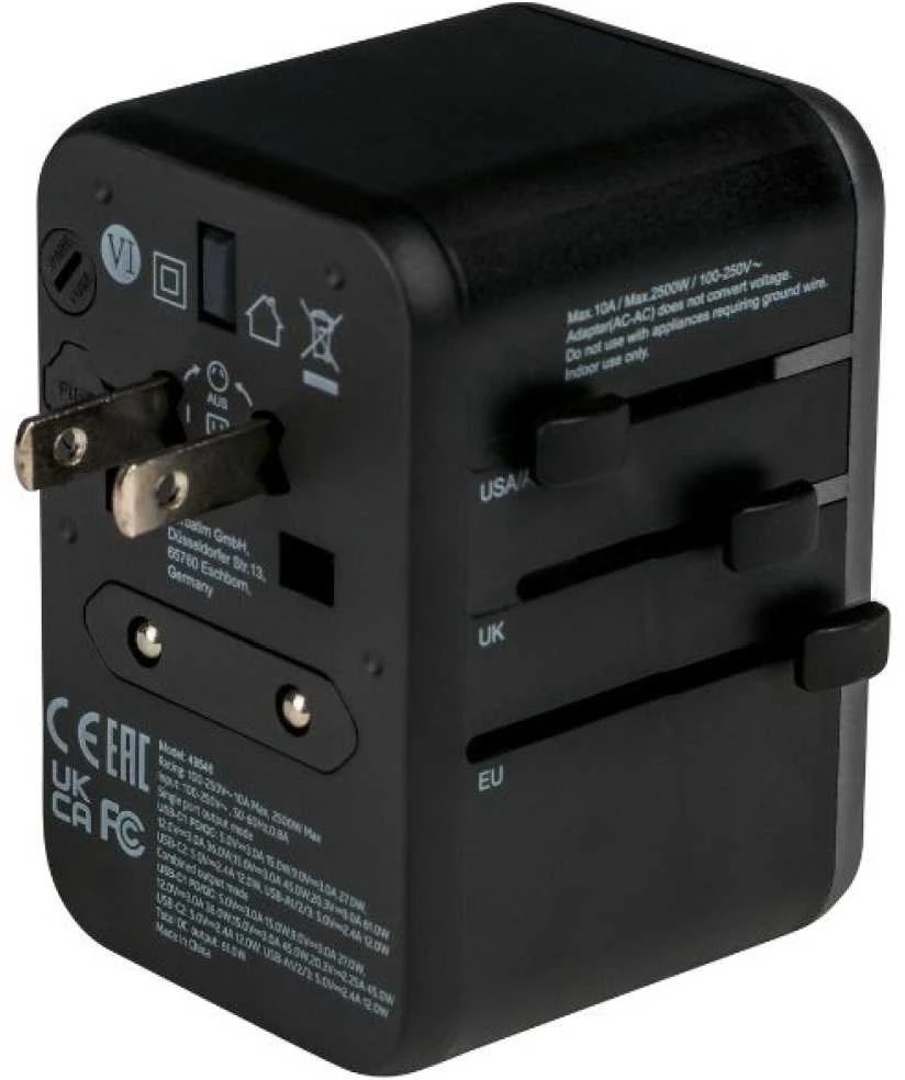 Verbatim Adapteris kelioninis EU/UK/US 3xUSB-A/2xUSB-C PD 61W UTA-04 juodos spalvos 49546