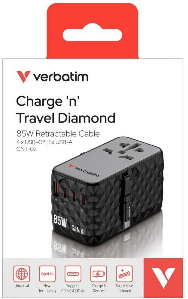 Verbatim CNT-02 Universalus Juoda AC Spartusis įkrovimas Vidaus