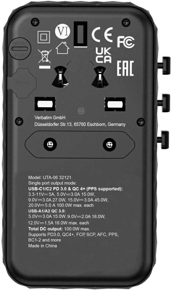 Verbatim GaN III Uni.Travel Adap 100W Welt-zu-Welt UTA-06 32121