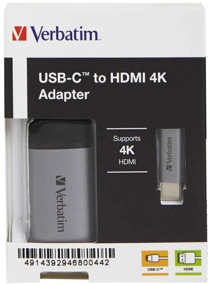 Verbatim 49143 vaizdo kabelio adapteris 0,01 m C tipo USB HDMI Juoda, Sidabras