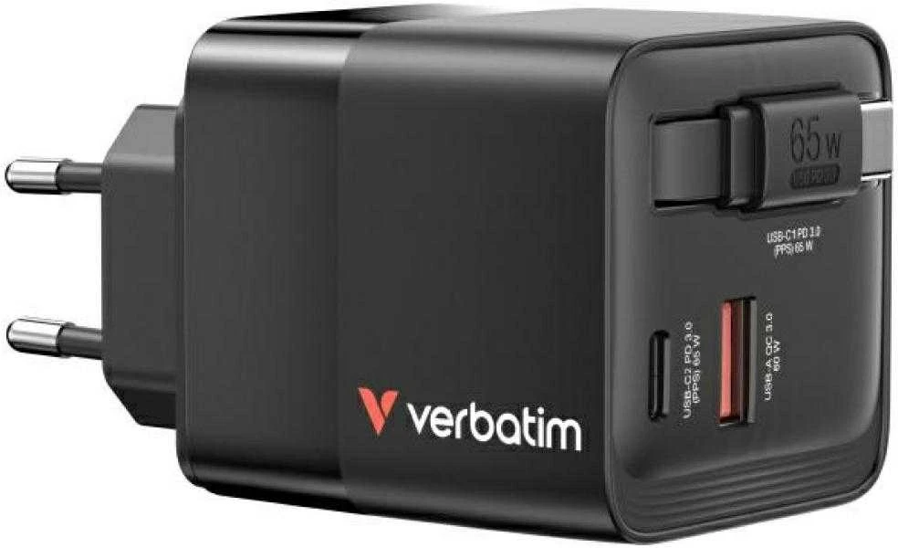 Verbatim GaN 65W įkroviklis su trimis USB jungtimis