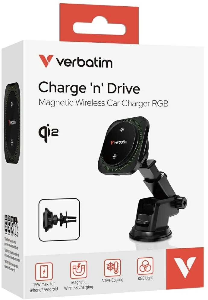 Verbatim įkroviklis automobilinis n Drive Qi2 15W RGB CND-01 juodos spalvos 31860