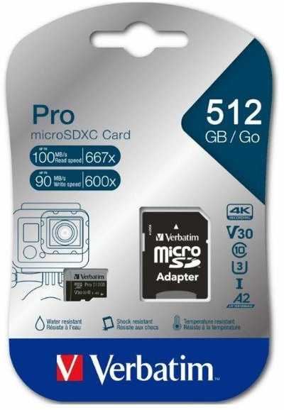 Verbatim Atminties kortelė Micro SD 32GB + adapter Pro U3 juodos spalvos 47041
