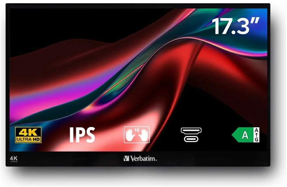 Verbatim 32239 kompiuterio monitorius 43,9 cm (17.3″) 3840 x 2160 pikseliai 4K Ultra HD LCD Lietimui jautrus ekranas Juoda