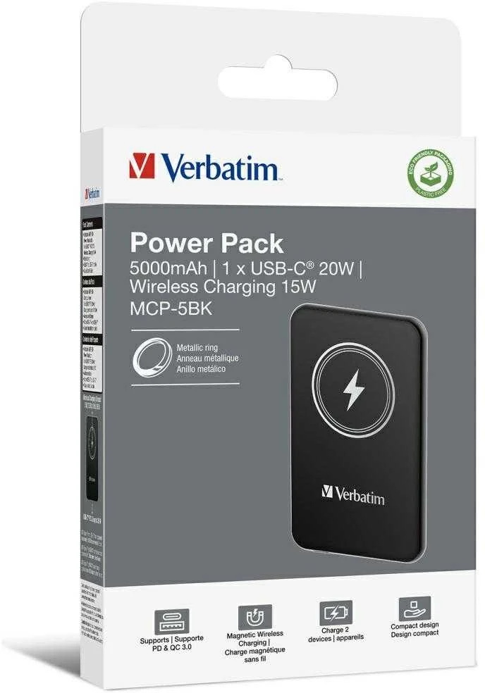 Verbatim Powerbank indukcinis `n` Go 15W 5000mAh belaidis Magnetic juodos spalvos 32240