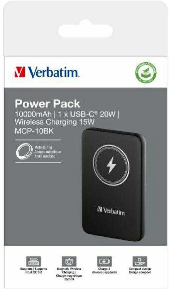 Verbatim Powerbank indukcinis `n` Go 15W 10000mAh belaidis Magnetic juodos spalvos 32245