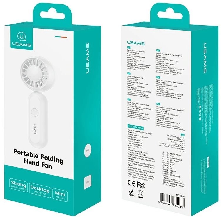 Wiatrak rankinis USAMS Folding ZB365 1200mAh rožinė